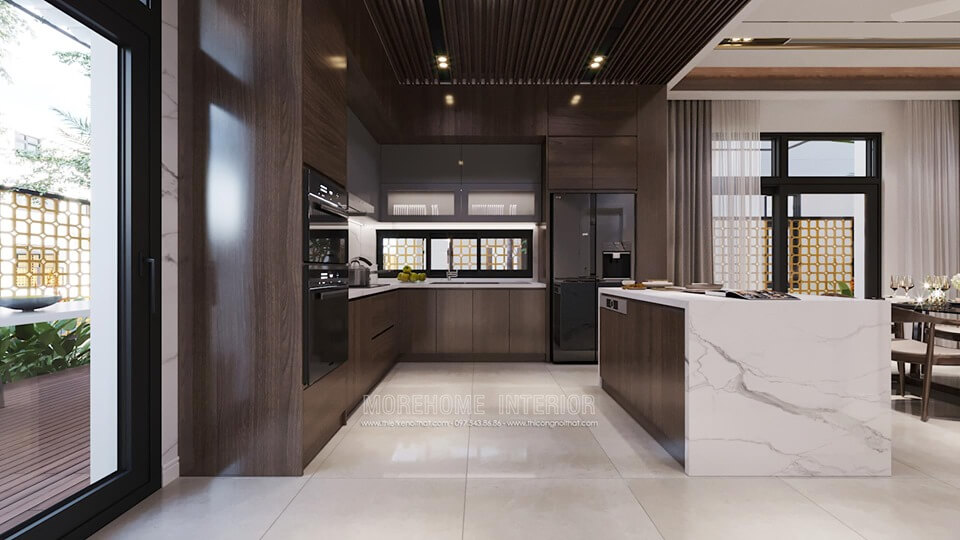 Mẫu thiết kế tủ bếp hiện đại đẹp cho không gian phòng bếp nhà biệt thự Tủ bếp đẹp, sang trọng và đẳng cấp