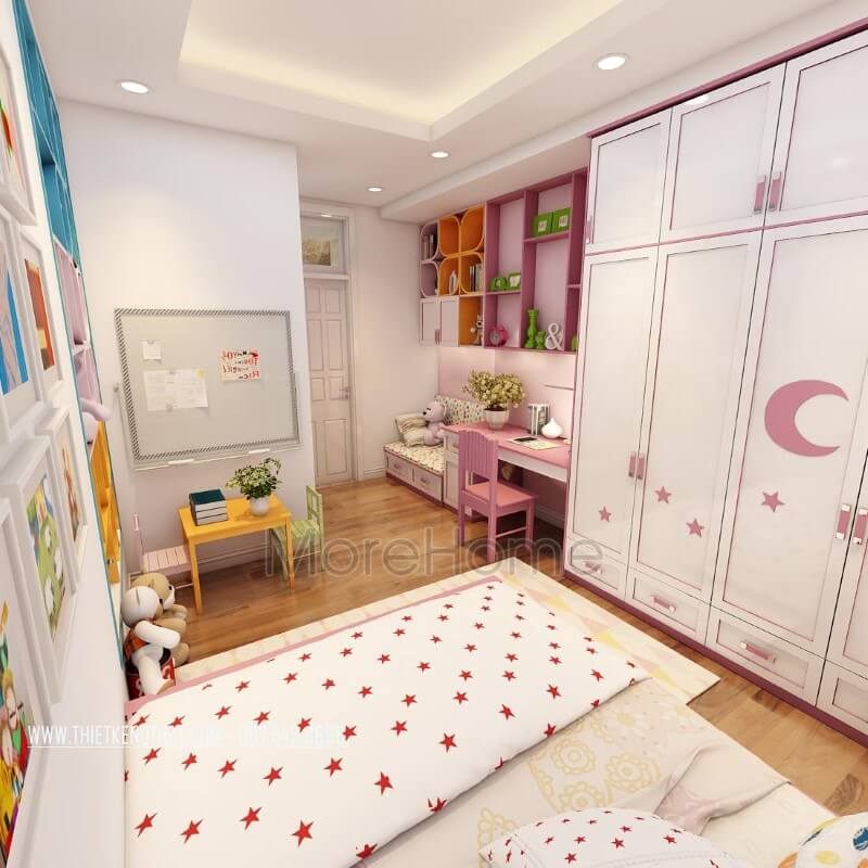 Thiết kế kệ tủ bàn học đa năng giúp bé thoải mái sáng tạo và trang trí trong không gian phòng riêng của mình
