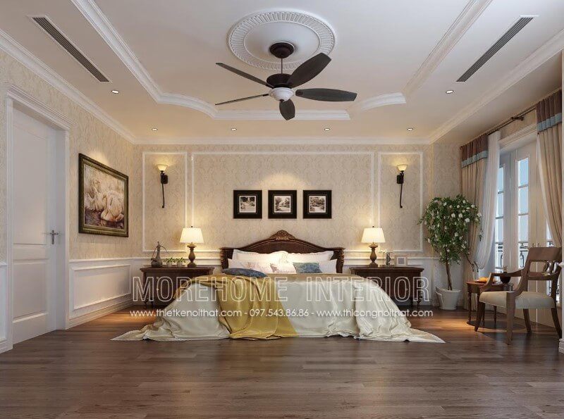 Thiết kế giường ngủ gỗ óc chó sang trọng với tone màu tinh tế tạo điểm nhấn cho cả căn phòng